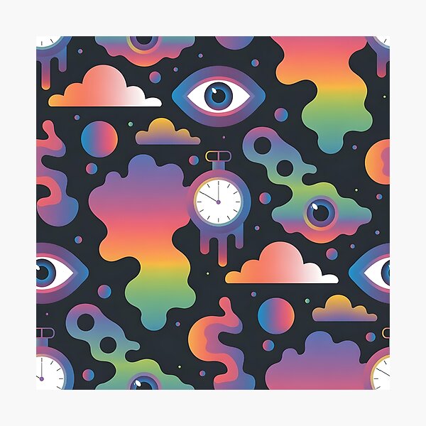 Item preview, Surrealistic Seamless Pattern – Dreamlike Floating Eyes & Melting Clocks designed and sold by subliman.
