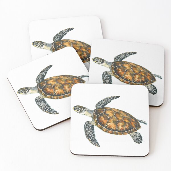 Item preview, A beautifully rendered watercolor illustration of a sea turtle swimming against a backdrop of blue and green watercolor splashes designed and sold by homydesign.