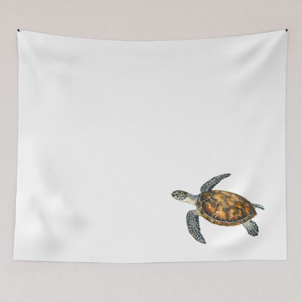 Item preview, A beautifully rendered watercolor illustration of a sea turtle swimming against a backdrop of blue and green watercolor splashes designed and sold by homydesign.