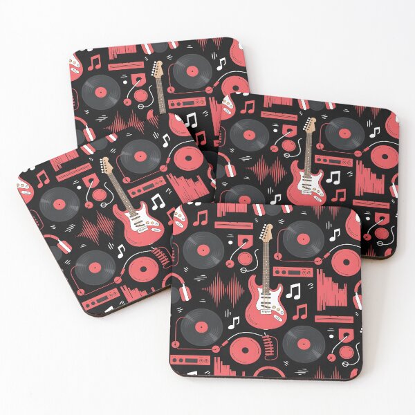Item preview, Bold Rock Guitar Pattern – Red and Black Music Icons Design designed and sold by subliman.