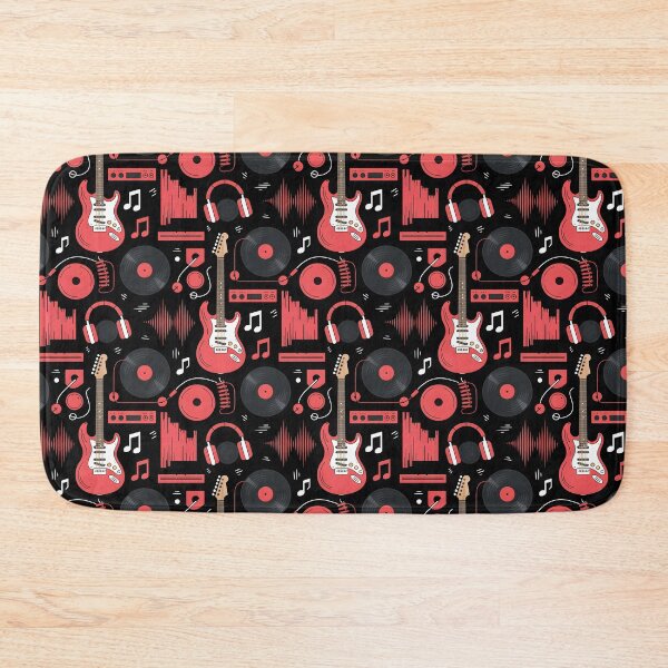 Item preview, Bold Rock Guitar Pattern – Red and Black Music Icons Design designed and sold by subliman.