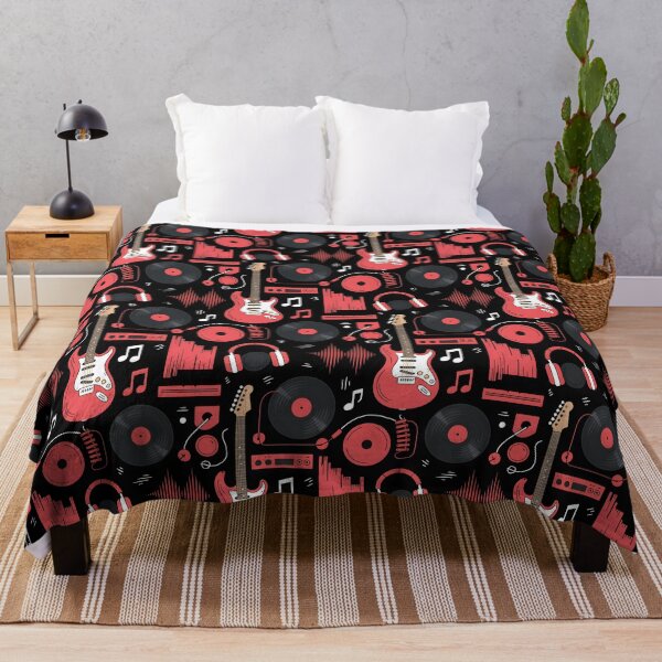 Item preview, Bold Rock Guitar Pattern – Red and Black Music Icons Design designed and sold by subliman.