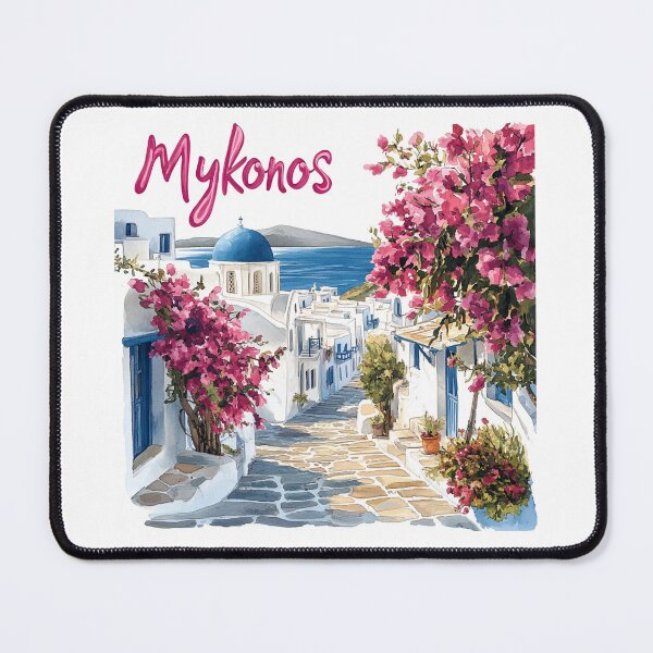 Item preview, Mykonos. Island in Greece – Blue Domes & Aegean Breeze designed and sold by Myra365Art.