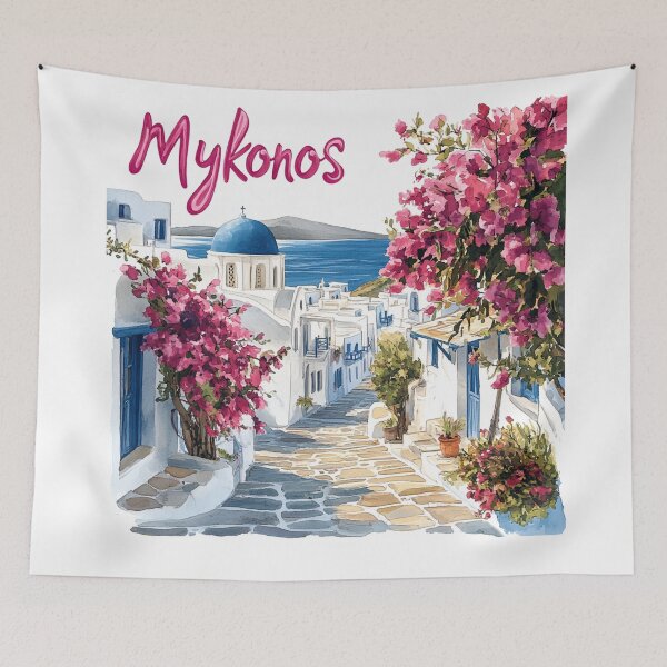 Item preview, Mykonos. Island in Greece – Blue Domes & Aegean Breeze designed and sold by Myra365Art.