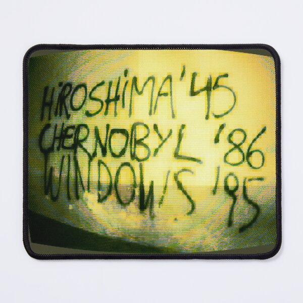 Item preview, "CATASTROPHES" HIROSHIMA '45 CHERNOBYL '86 WINDOWS '95 SCHIZOPOSTING GRAFFITI 1999 POMO ART TRIBLEND-(GREEN)TEE--DRAWSTRING-SOCKS-ACRYLIC-CLOCK designed and sold by CARTOONETELIER.