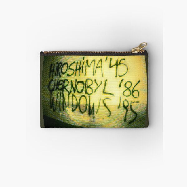 Item preview, "CATASTROPHES" HIROSHIMA '45 CHERNOBYL '86 WINDOWS '95 SCHIZOPOSTING GRAFFITI 1999 POMO ART TRIBLEND-(GREEN)TEE--DRAWSTRING-SOCKS-ACRYLIC-CLOCK designed and sold by CARTOONETELIER.