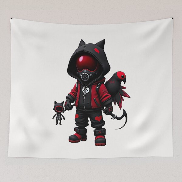 Item preview, Cyber Cat Ninja – Dark Kawaii Assassin with Red Raven & Scythe designed and sold by Dark-Circuit-Haven.