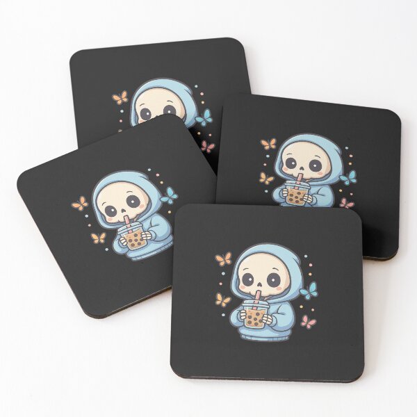 Item preview, Chibi Skeleton in Oversized Hoodie with Bubble Tea – Kawaii Goth Streetwear Vibes designed and sold by ColorSplash123.