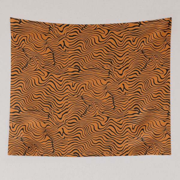Item preview, Psychedelic Zebra Tiger Stripe Pattern in Orange and Black – Bold Retro Animal Print designed and sold by weirdfishes123.