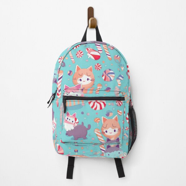 Item preview, Kawaii Candy Cats Pattern on Bright Aqua Background designed and sold by PaintbrushPlace.