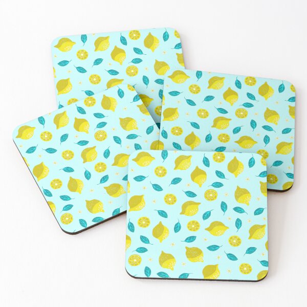 Item preview, Playful lemon blossom design on light blue designed and sold by colorofmagic.