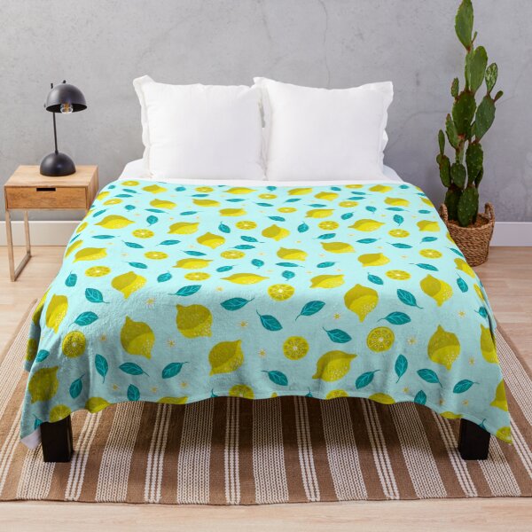 Item preview, Playful lemon blossom design on light blue designed and sold by colorofmagic.