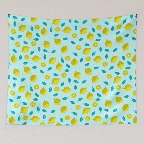 Item preview, Playful lemon blossom design on light blue designed and sold by colorofmagic.