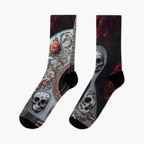 Item preview, Santa Muerte Guitar with Dewy Peonies – Sacred Gothic Art designed and sold by ArtiQreate.