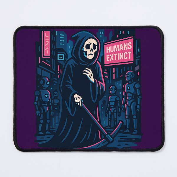 Item preview, No More Souls to Reap – Grim Reaper Cyberpunk AI Dystopia designed and sold by Planthem.