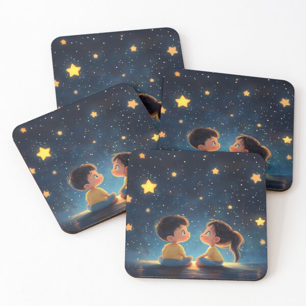 Artikelvorschau, Stargazing Love - Niedliche Cartoon-Kinder unter magischem Sternenhimmel entworfen und verkauft von Art of Ngu.