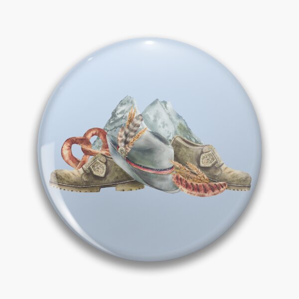Item preview, Oktoberfest watercolor. German alpine mountain, pretzel, sausage. Bavarian hat, shoes. designed and sold by BartolArt.