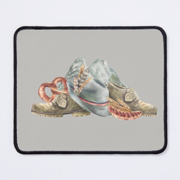 Item preview, Oktoberfest watercolor. German alpine mountain, pretzel, sausage. Bavarian hat, shoes. designed and sold by BartolArt.