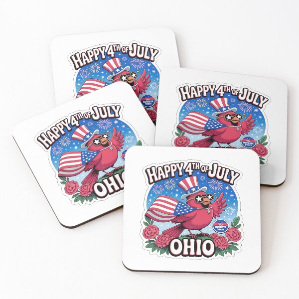 Item preview, Ohio 4th of July Cardinal Sticker – Cute Patriotic Bird with USA Flag, Carnations & Fireworks designed and sold by Nuist25.
