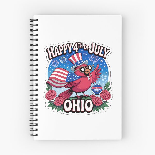 Item preview, Ohio 4th of July Cardinal Sticker – Cute Patriotic Bird with USA Flag, Carnations & Fireworks designed and sold by Nuist25.