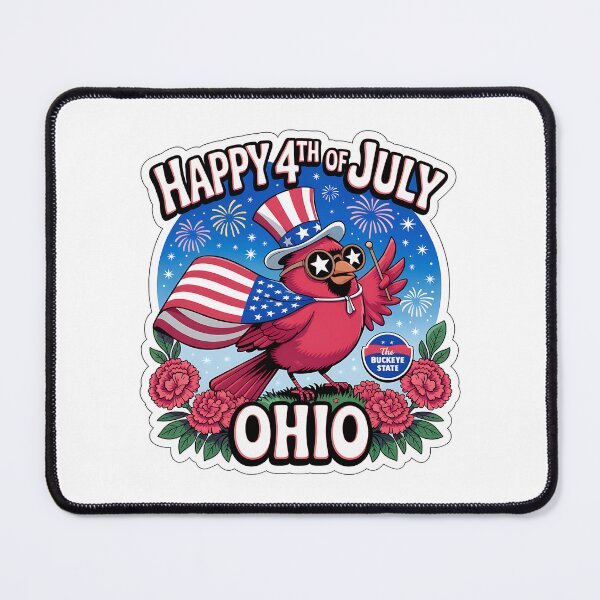 Item preview, Ohio 4th of July Cardinal Sticker – Cute Patriotic Bird with USA Flag, Carnations & Fireworks designed and sold by Nuist25.