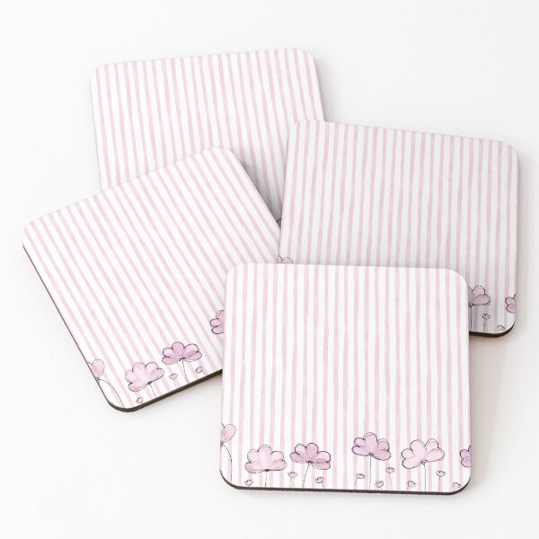 Item preview, Pink Floral Stripes Pattern – Elegant Seamless Design with Soft Pink Flowers on Striped Background designed and sold by LeoraAtelier.