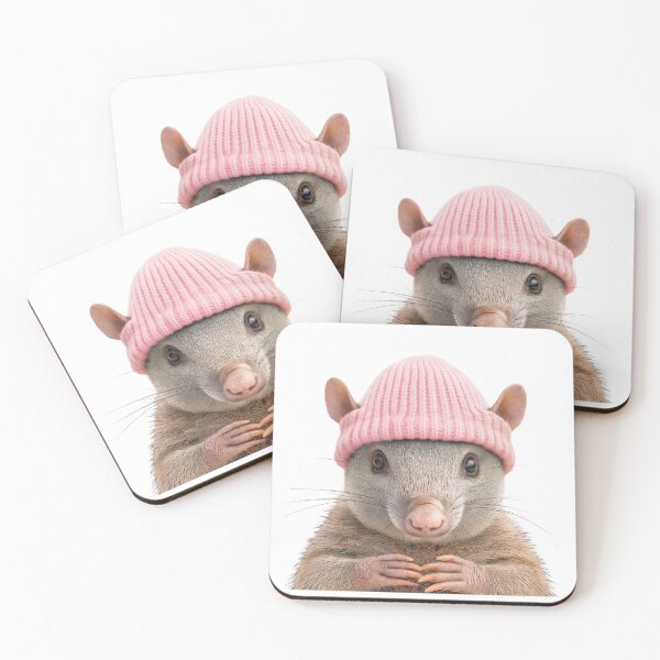 Item preview, Cozy Armadillo Wearing Pink Winter Hat Trendy Animal Fashion Artwork designed and sold by LazyOwlStore.