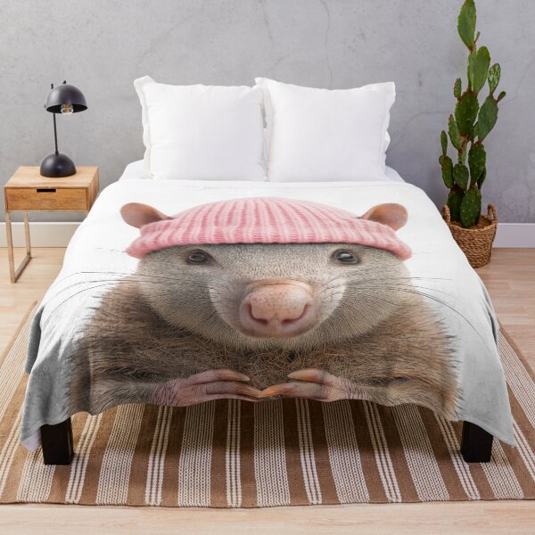 Item preview, Cozy Armadillo Wearing Pink Winter Hat Trendy Animal Fashion Artwork designed and sold by LazyOwlStore.