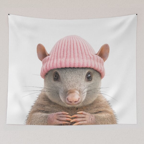 Item preview, Cozy Armadillo Wearing Pink Winter Hat Trendy Animal Fashion Artwork designed and sold by LazyOwlStore.