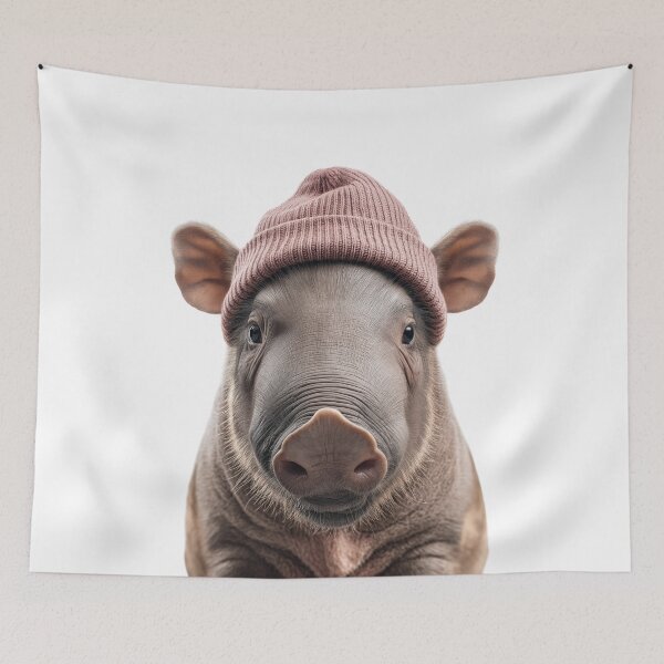Item preview, Una acogedora babirusa con un gorro rosa de invierno es una obra de arte de moda animal. designed and sold by LazyOwlStore.