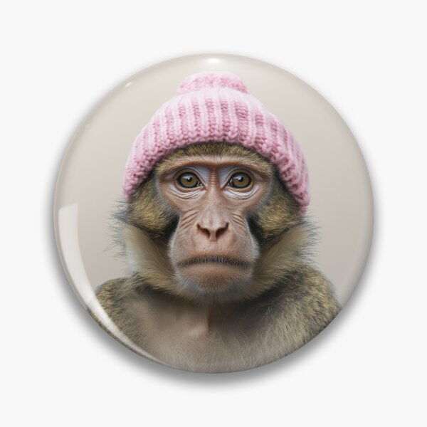 Item preview, Cozy Baboon Wearing Pink Winter Hat Trendy Animal Fashion Artwork designed and sold by LazyOwlStore.