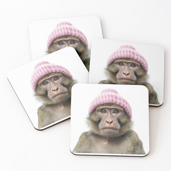 Item preview, Cozy Baboon Wearing Pink Winter Hat Trendy Animal Fashion Artwork designed and sold by LazyOwlStore.