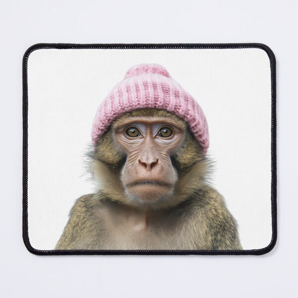 Item preview, Cozy Baboon Wearing Pink Winter Hat Trendy Animal Fashion Artwork designed and sold by LazyOwlStore.