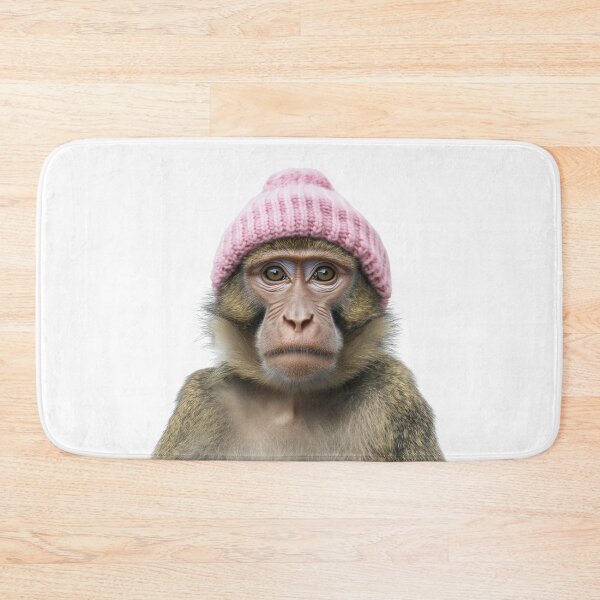 Item preview, Cozy Baboon Wearing Pink Winter Hat Trendy Animal Fashion Artwork designed and sold by LazyOwlStore.