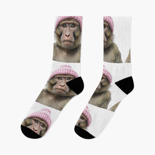 Item preview, Cozy Baboon Wearing Pink Winter Hat Trendy Animal Fashion Artwork designed and sold by LazyOwlStore.