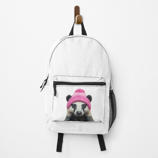Item preview, Cozy Badger Wearing Pink Winter Hat Trendy Animal Fashion Artwork designed and sold by LazyOwlStore.