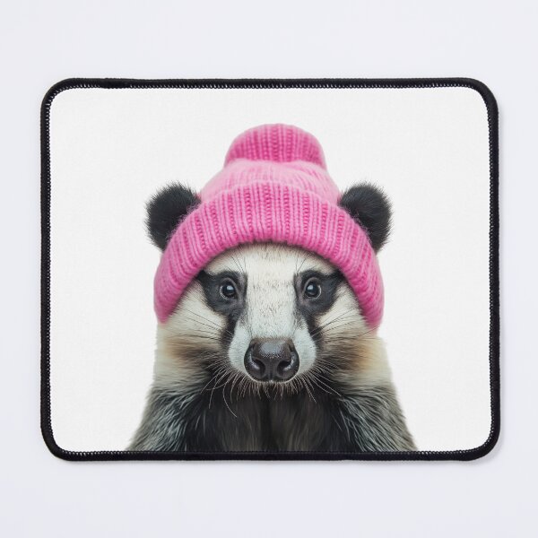Item preview, Cozy Badger Wearing Pink Winter Hat Trendy Animal Fashion Artwork designed and sold by LazyOwlStore.