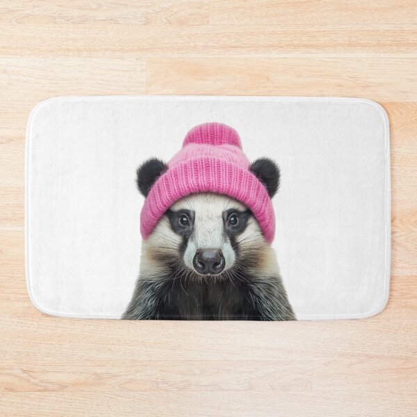 Item preview, Cozy Badger Wearing Pink Winter Hat Trendy Animal Fashion Artwork designed and sold by LazyOwlStore.
