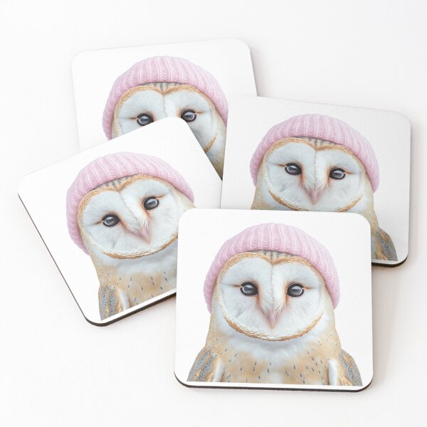 Item preview, Cozy Barn Owl Wearing Pink Winter Hat Trendy Animal Fashion Artwork designed and sold by LazyOwlStore.