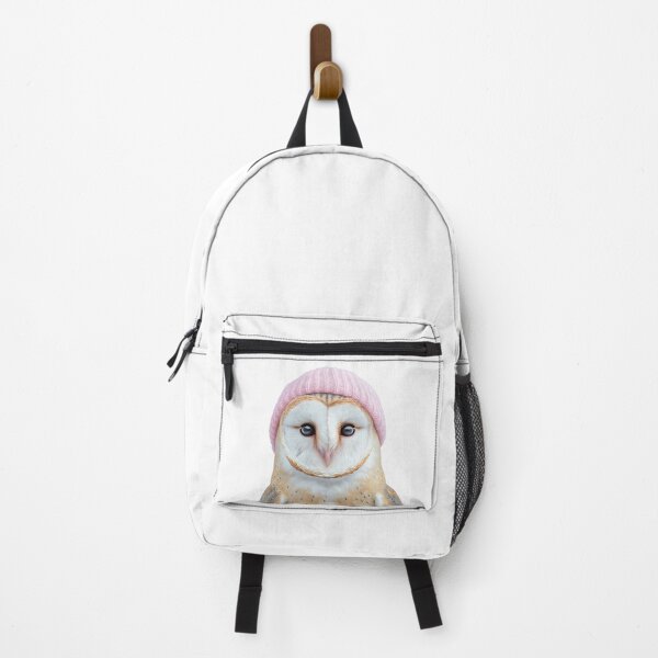 Item preview, Cozy Barn Owl Wearing Pink Winter Hat Trendy Animal Fashion Artwork designed and sold by LazyOwlStore.