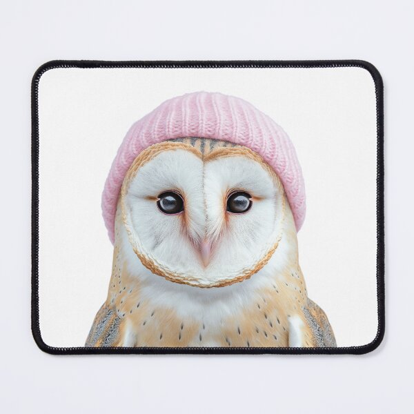 Item preview, Cozy Barn Owl Wearing Pink Winter Hat Trendy Animal Fashion Artwork designed and sold by LazyOwlStore.