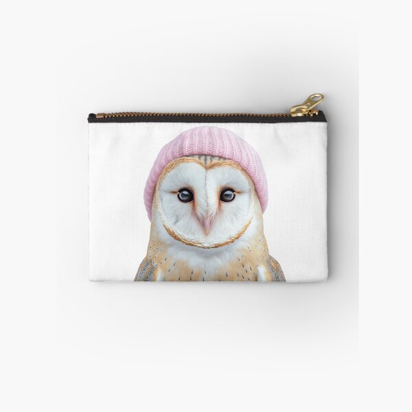 Item preview, Cozy Barn Owl Wearing Pink Winter Hat Trendy Animal Fashion Artwork designed and sold by LazyOwlStore.