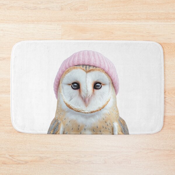 Item preview, Cozy Barn Owl Wearing Pink Winter Hat Trendy Animal Fashion Artwork designed and sold by LazyOwlStore.