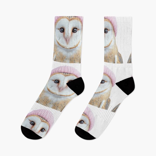 Item preview, Cozy Barn Owl Wearing Pink Winter Hat Trendy Animal Fashion Artwork designed and sold by LazyOwlStore.