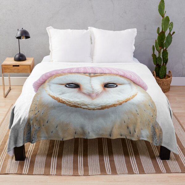 Item preview, Cozy Barn Owl Wearing Pink Winter Hat Trendy Animal Fashion Artwork designed and sold by LazyOwlStore.