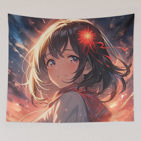 Item preview, Mitsuha Miyamizu Your Name Anime Girl Sunset Smile Sky Ribbon Warmth designed and sold by mildaclairmo.