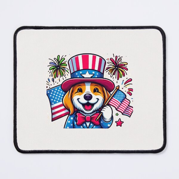 Item preview, Happy 4th of July Patriotic Dog with American Flags & Fireworks designed and sold by wellie-chic.