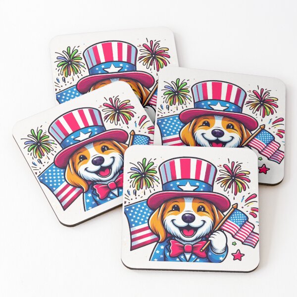 Item preview, Happy 4th of July Patriotic Dog with American Flags & Fireworks designed and sold by wellie-chic.