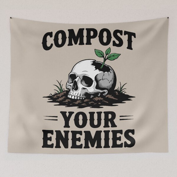 Item preview, Compost Your Enemies – Dark Garden Humor Skull designed and sold by pixelated_echoes.