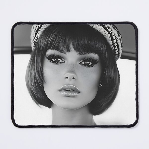 Item preview, Monochrome Portrait of a Stylish Woman with Bob Haircut and Hat designed and sold by daila70.